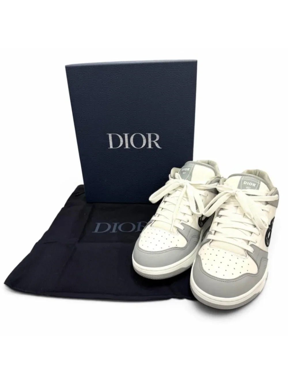 Dior Homme Leather Oblique High Top Sneakers Gray White